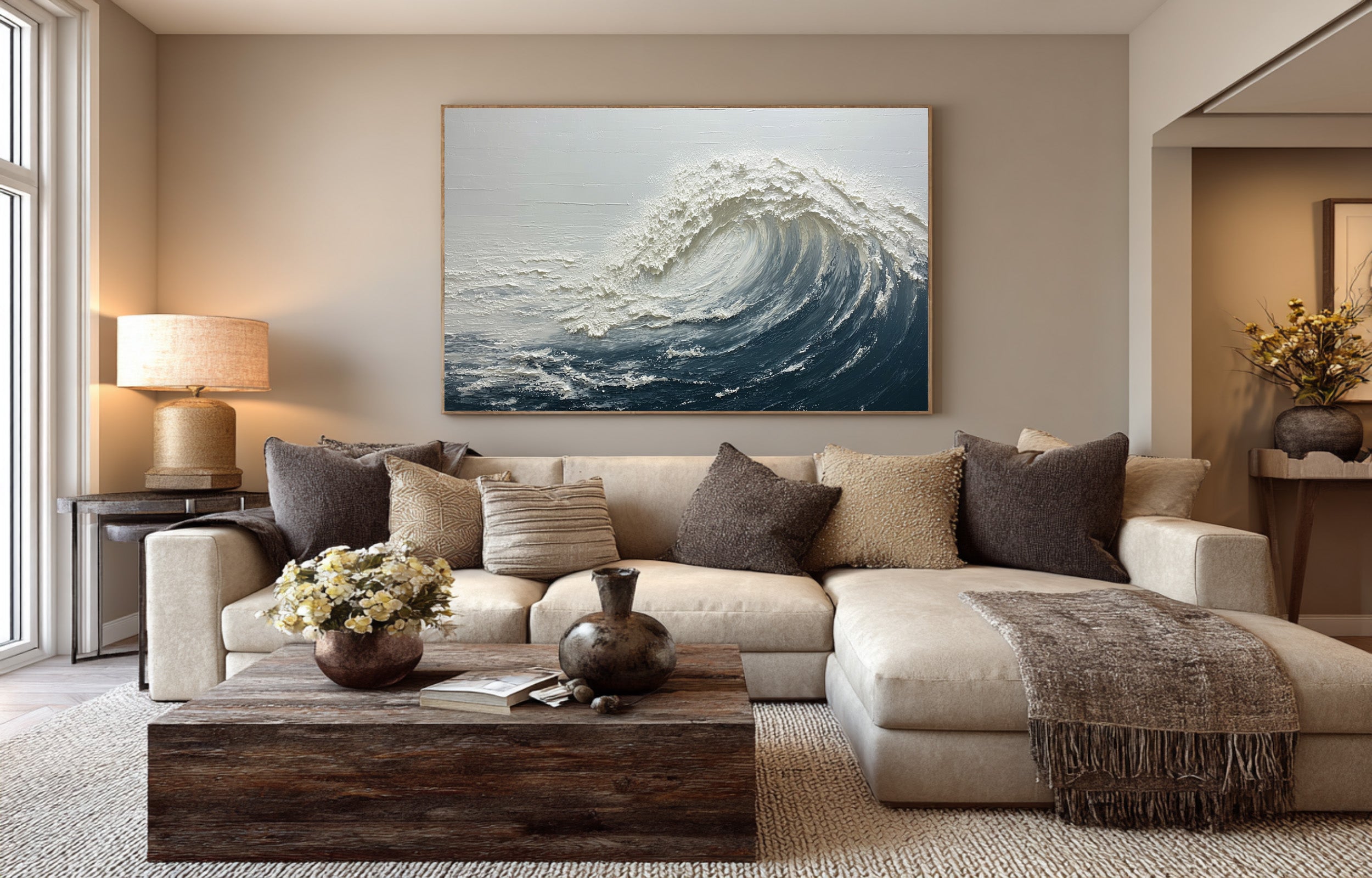 Textured Ocean Painting Large Living Room Decor #WG 059