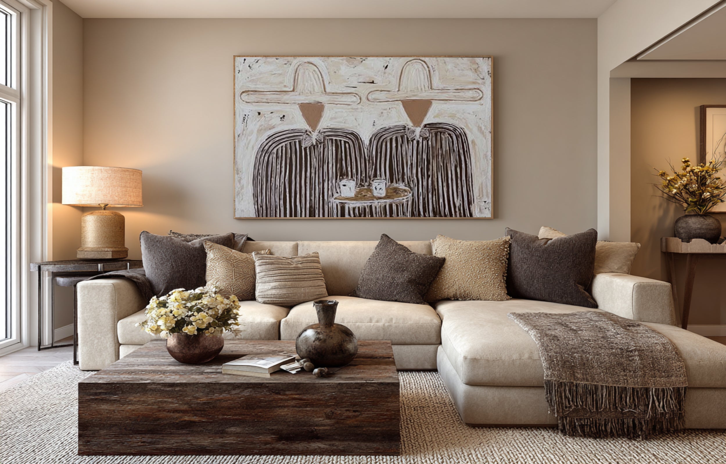 Scandinavian Neutral Couple Wall Art Contemporary Figurative Painting | ArtvistaGallery