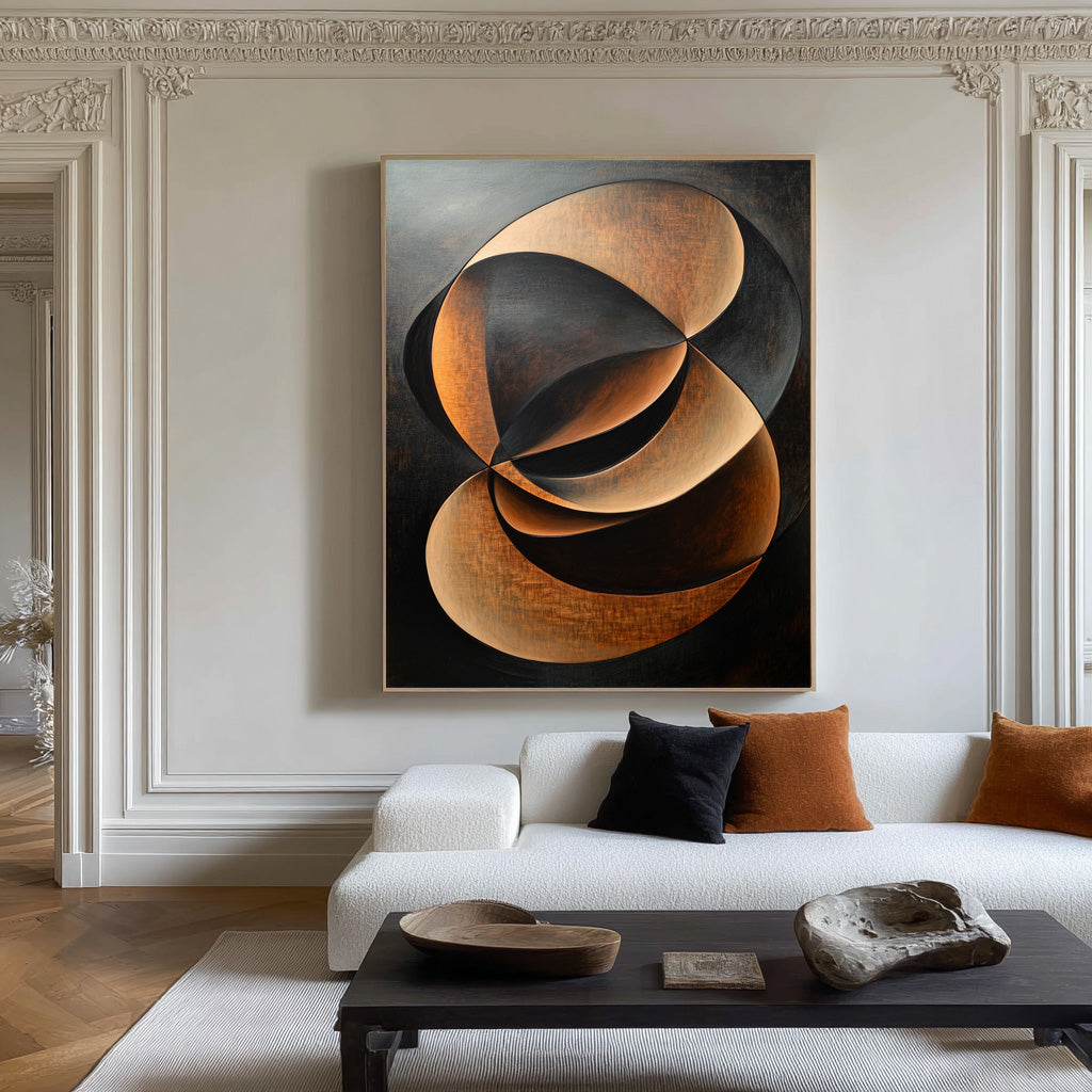Dark Abstract Painting with Bronze Accents Modern Art #WG 094