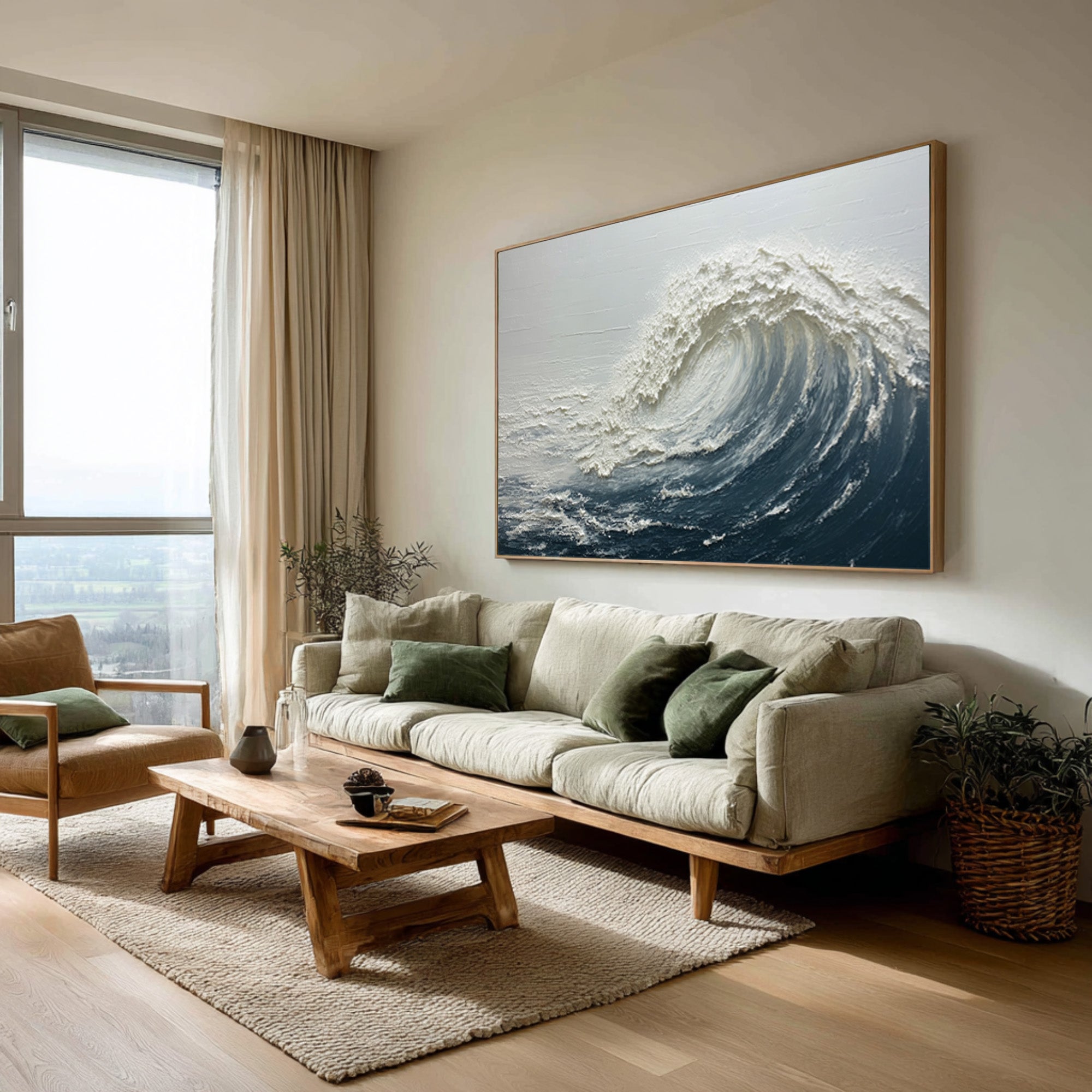 Textured Ocean Painting Large Living Room Decor #WG 059