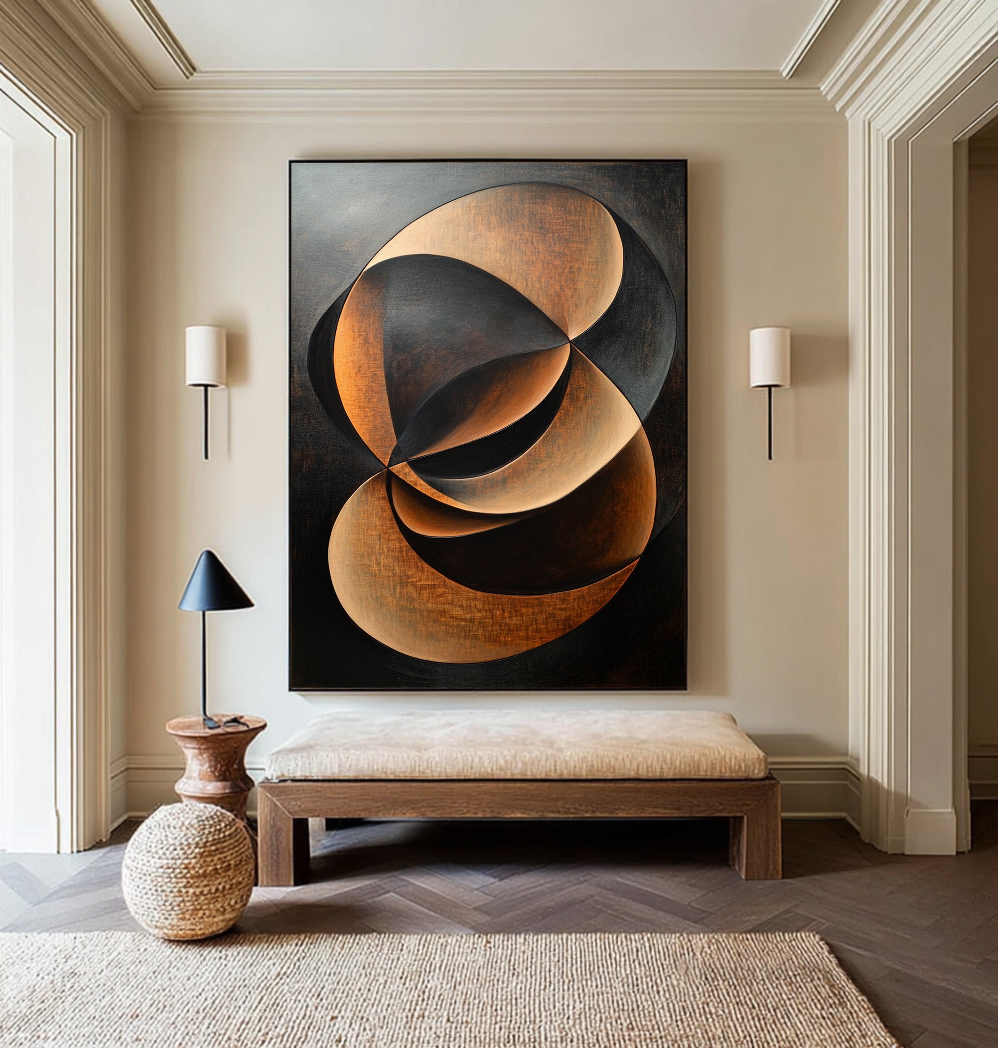 Dark Abstract Painting with Bronze Accents Modern Art #WG 094