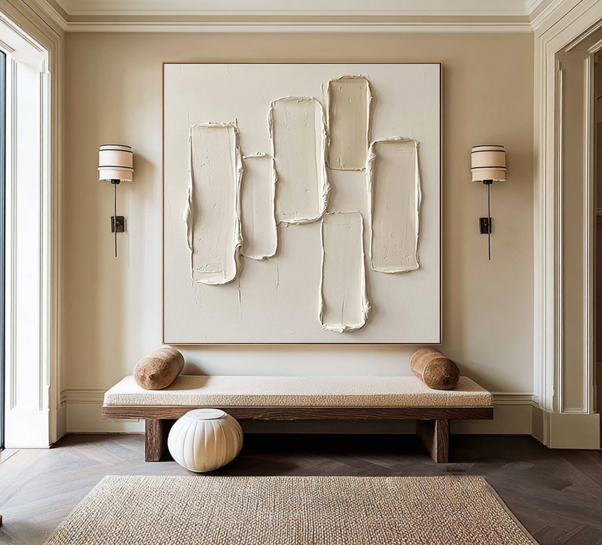 Large Architectural Rhythm Textured Wall Art Neutral Contemporary Relief Painting 