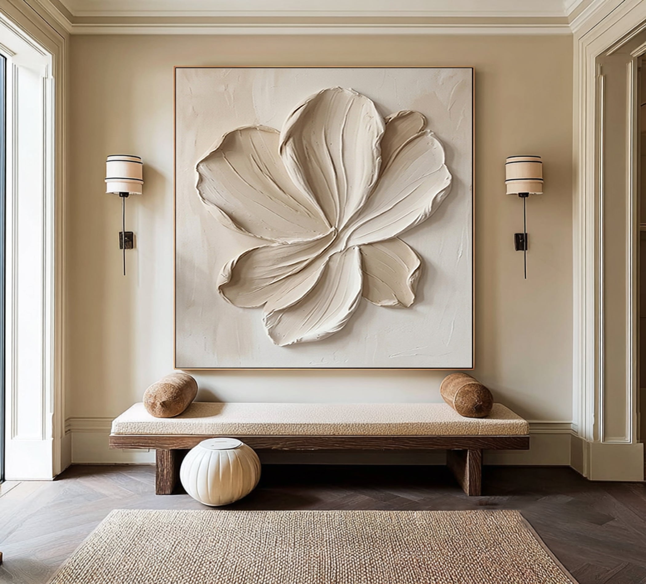 Large Botanical Relief Wall Art Contemporary Neutral Floral Canvas Painting