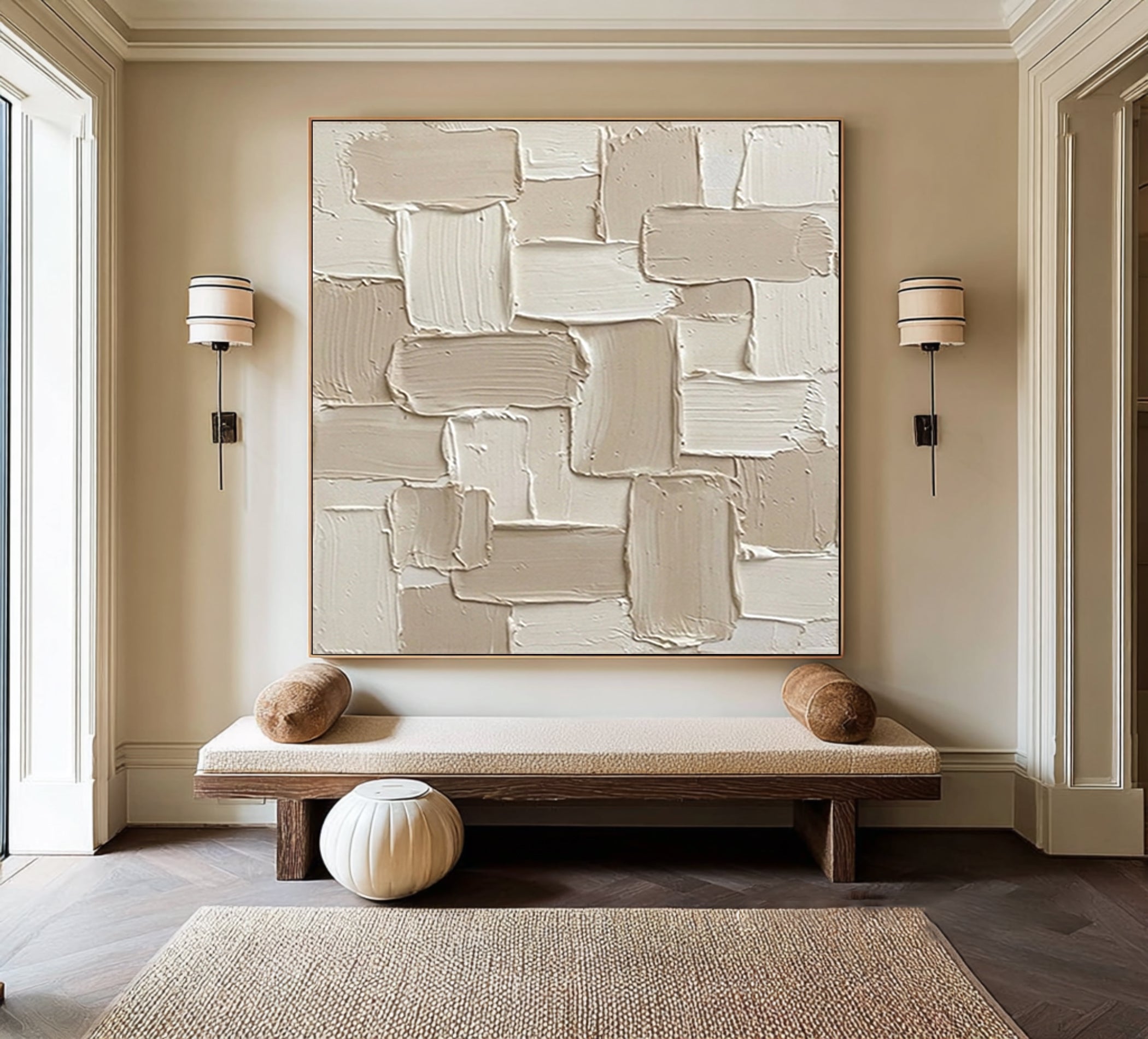 Large Geometric Patch Relief Wall Art Contemporary Neutral Textured Canvas Painting