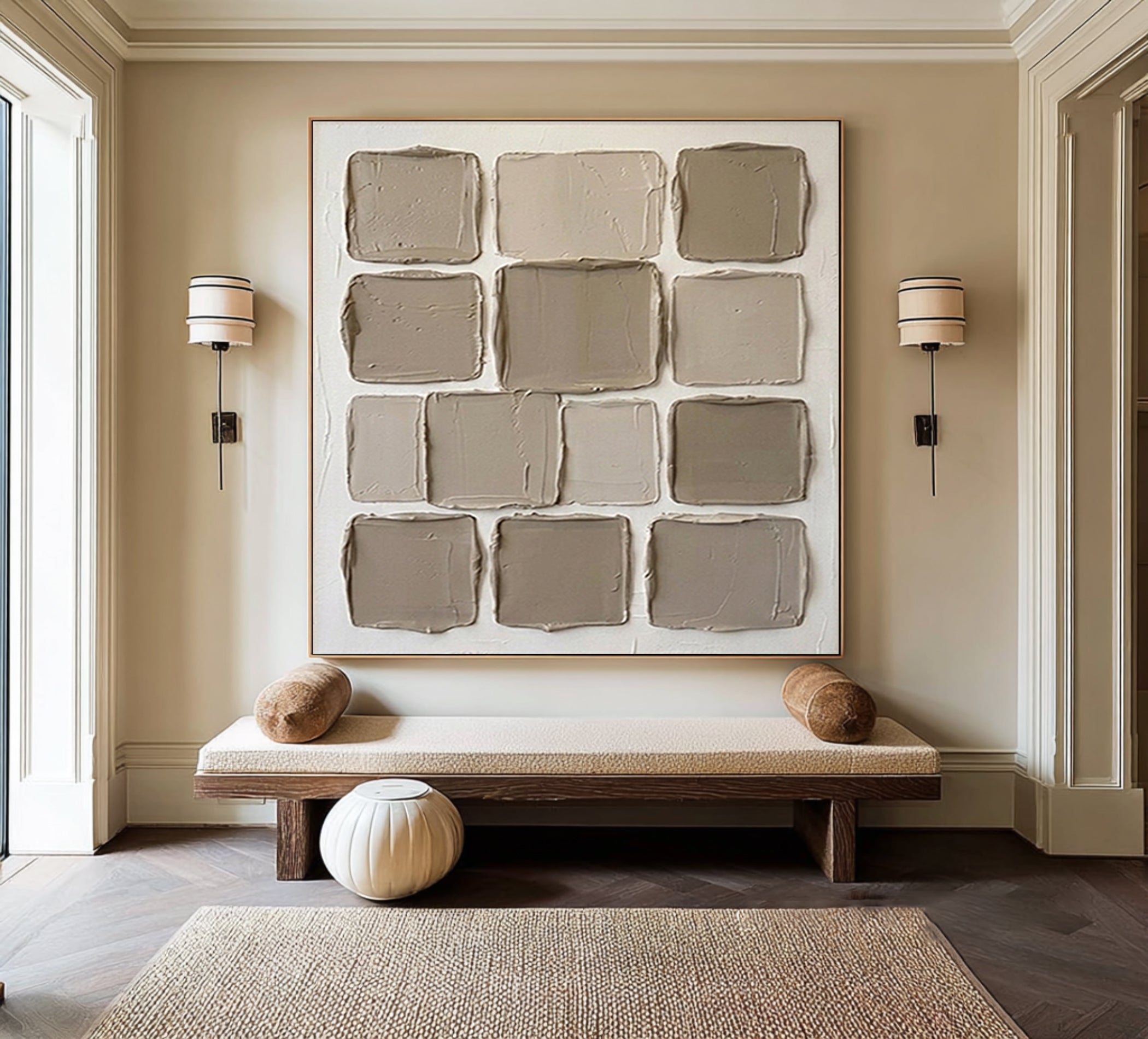 Large Designer Material Palette Wall Art Contemporary Neutral Textured Canvas Painting