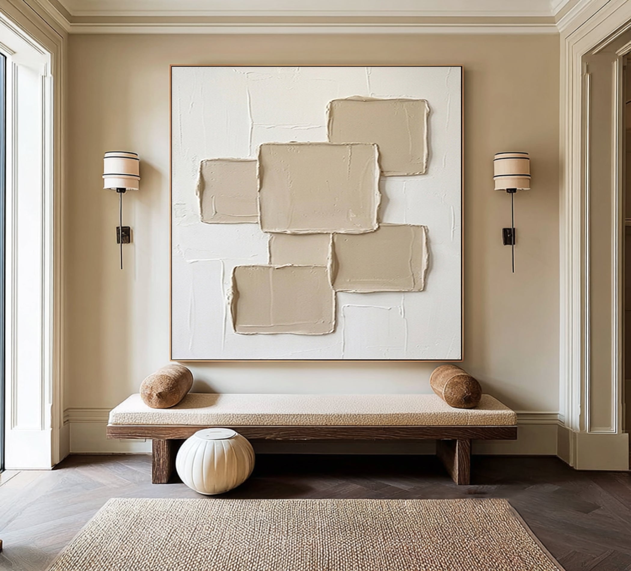 Large Neutral Geometric Textured Wall Art Hand Painted Abstract Canvas 