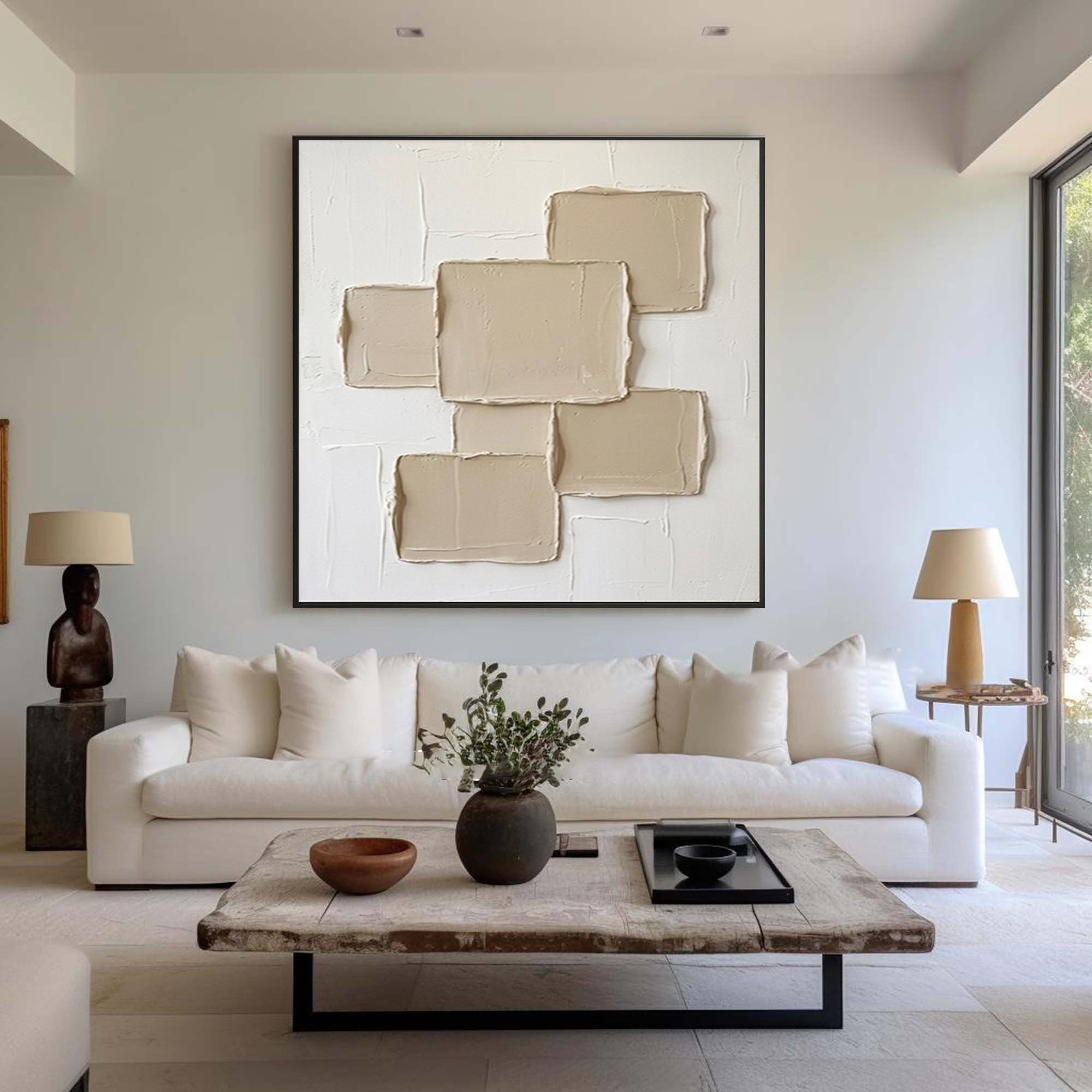 Large Neutral Geometric Textured Wall Art Hand Painted Abstract Canvas 