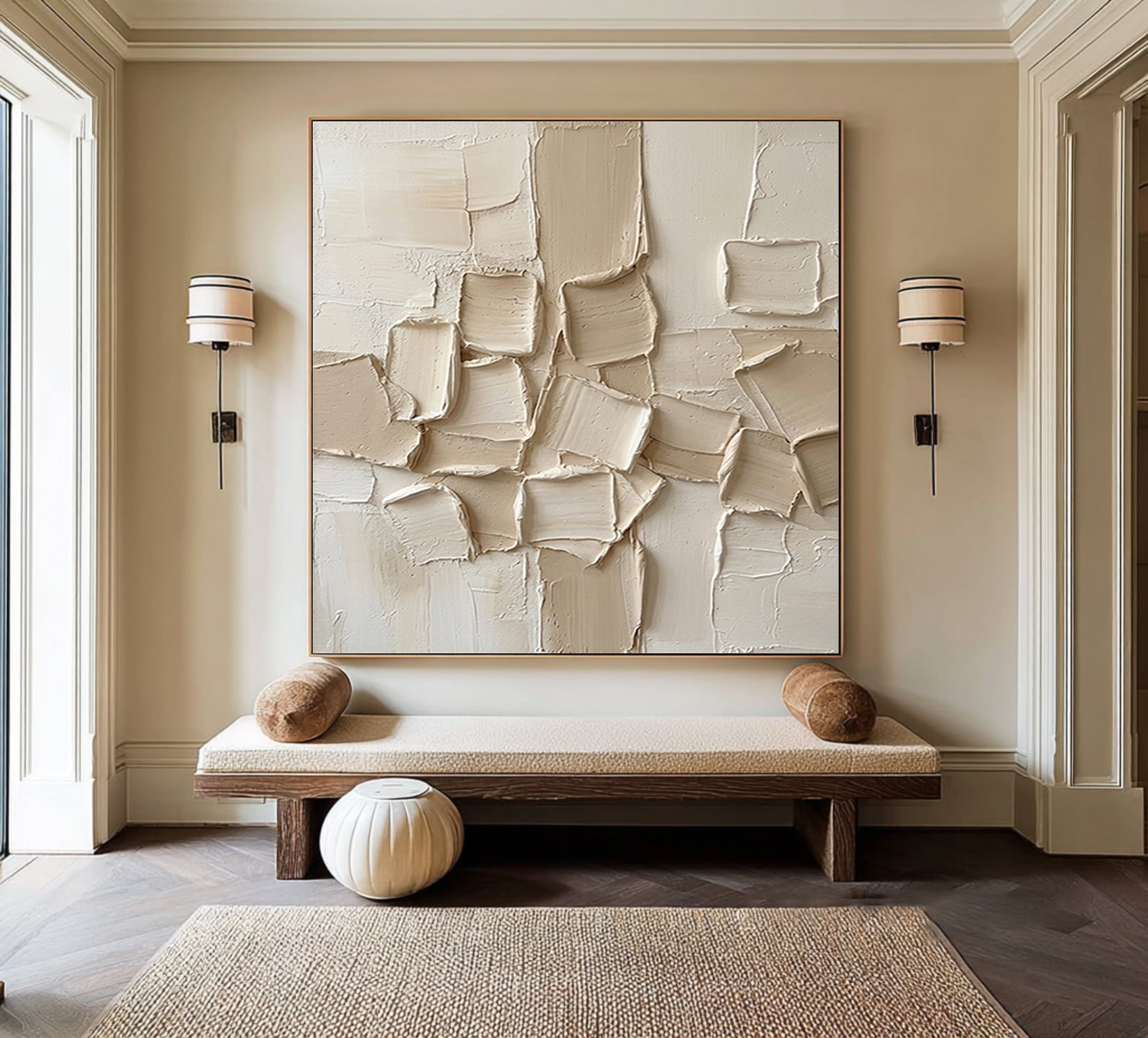 Large Layered Surface Composition Wall Art Contemporary Neutral Relief Painting