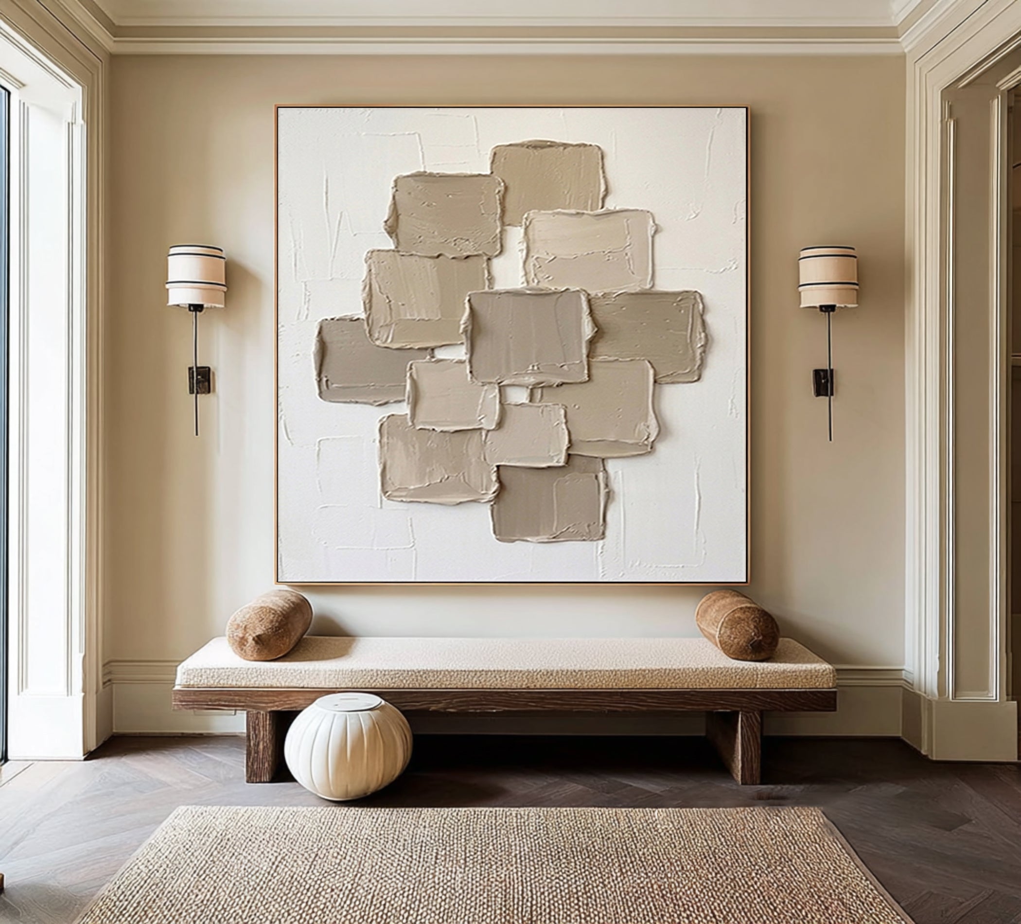 Large Layered Panel Wall Art Contemporary Neutral Textured Canvas Painting