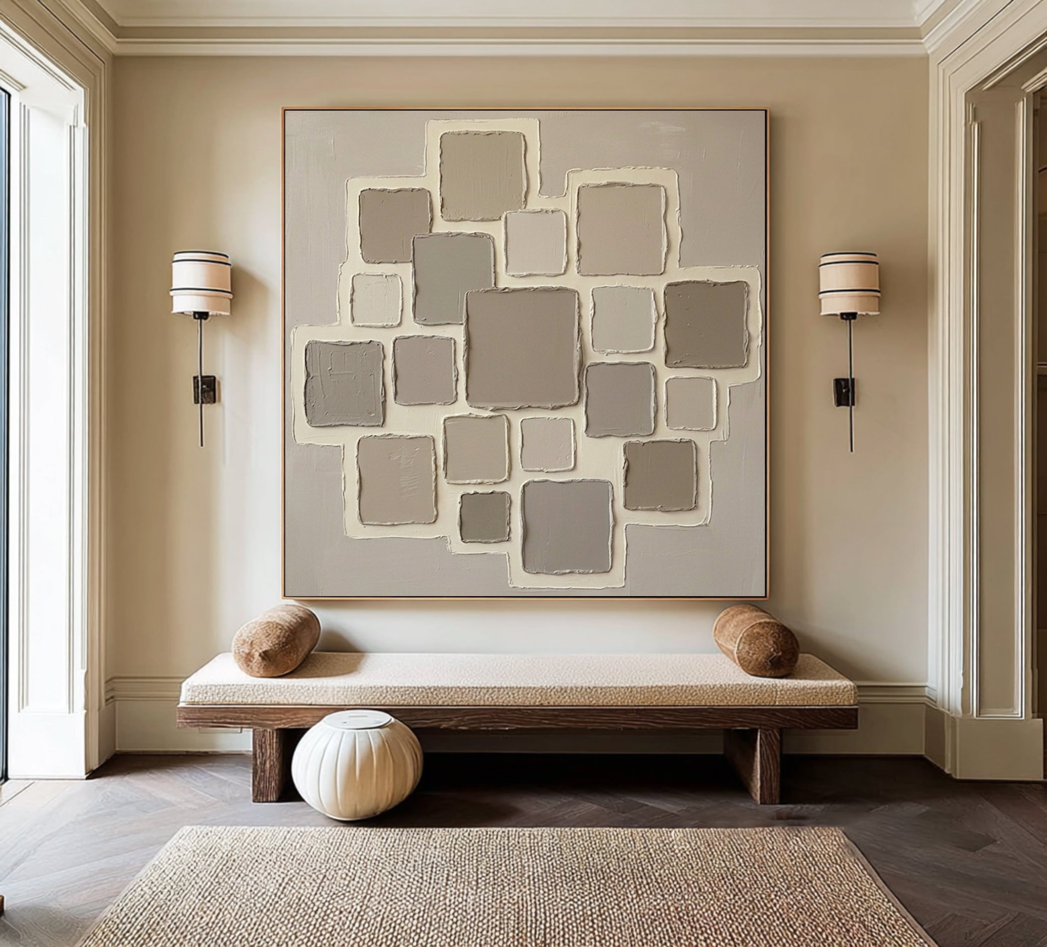 Large Linear Texture Oil Painting – Modern Neutral Abstract Wall Art 