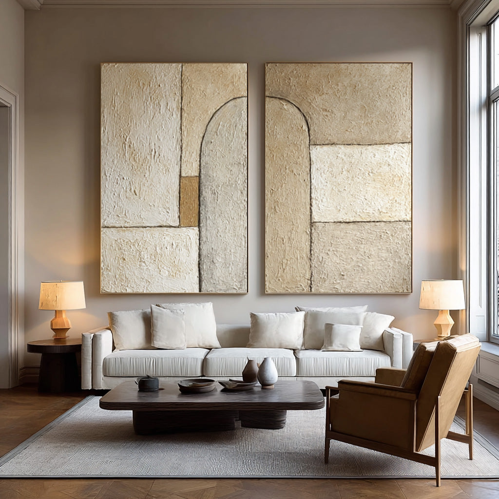 Neutral Geometric Abstract Canvas Set of 2 #WG 078