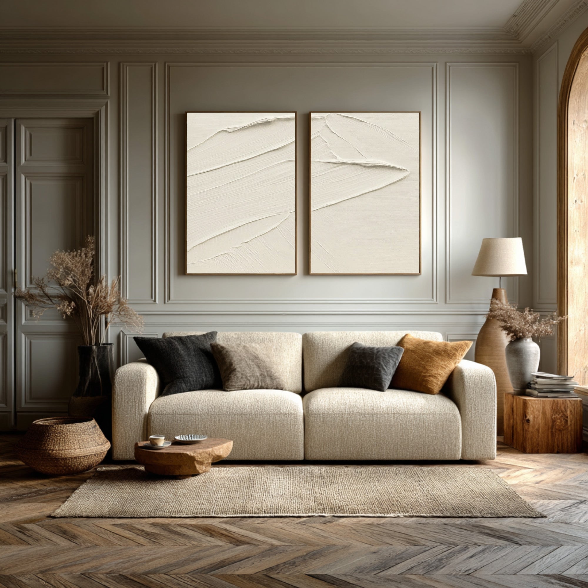 Textured Abstract Wave Art Minimalist Beige Canvas #WG 074
