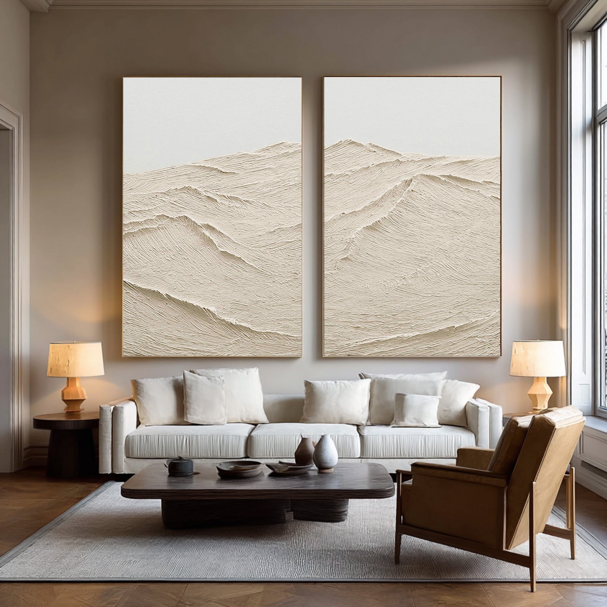 Dual Textured Abstract Art Minimalist Beige Set #WG 072
