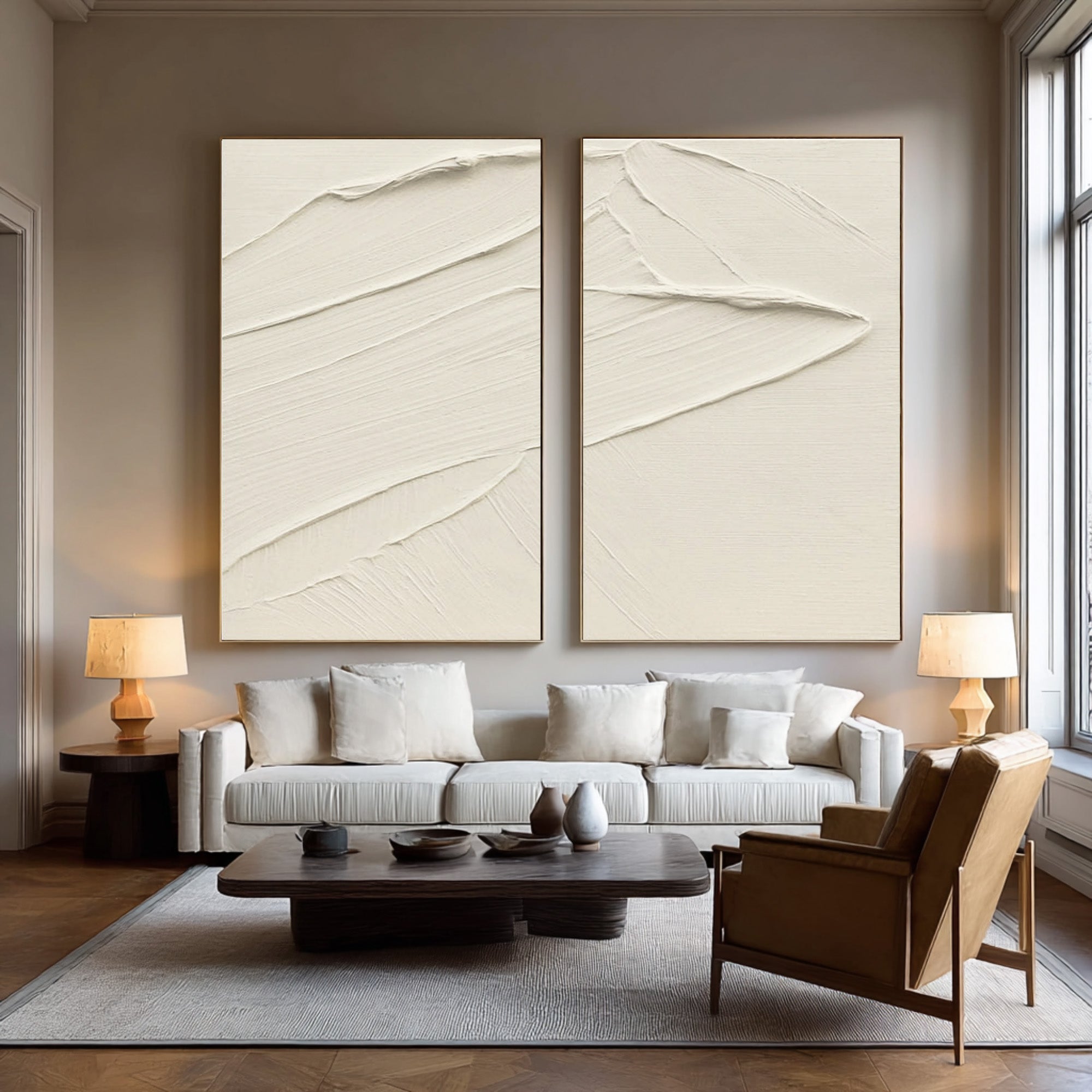 Textured Abstract Wave Art Minimalist Beige Canvas #WG 074