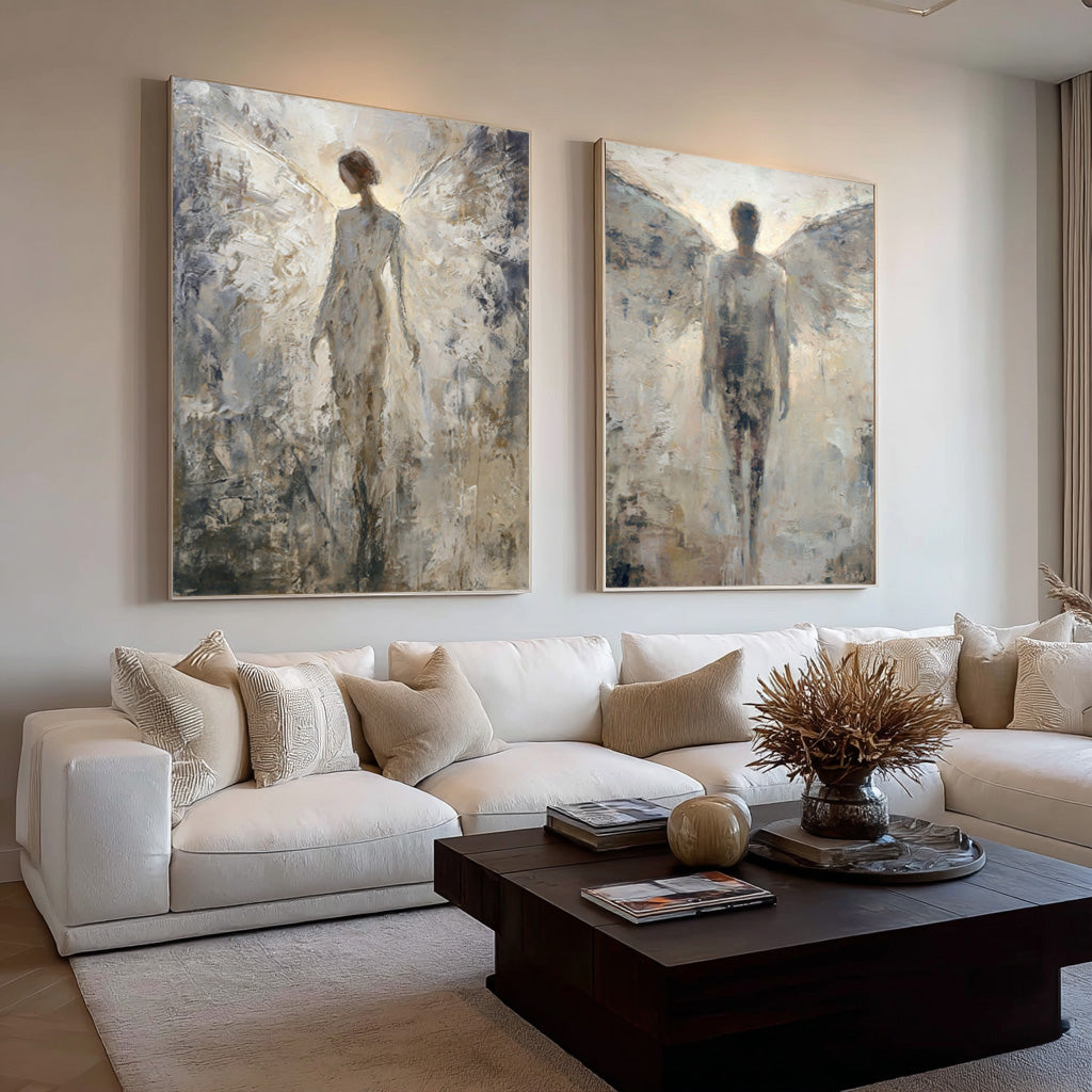 Large Angelic Abstract Art Pair Modern Home #WG 022