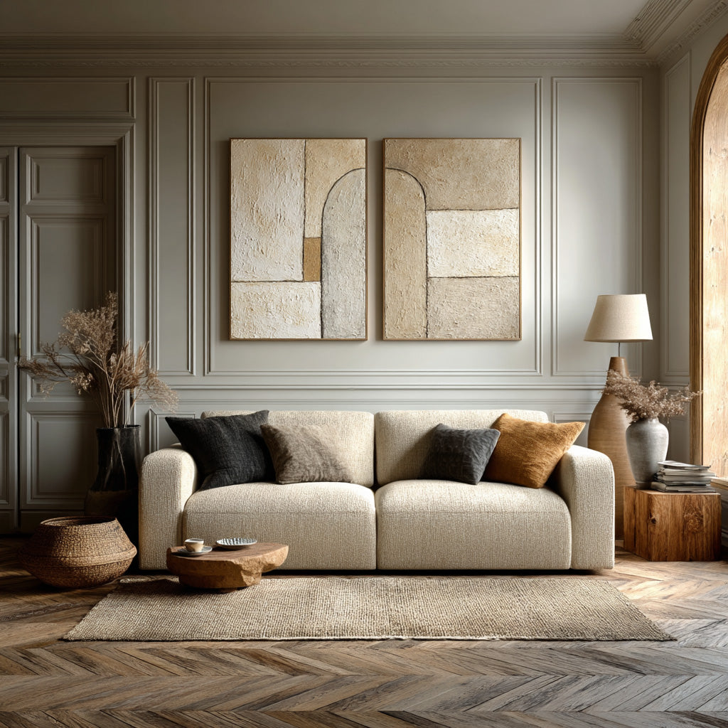 Neutral Geometric Abstract Canvas Set of 2 #WG 078
