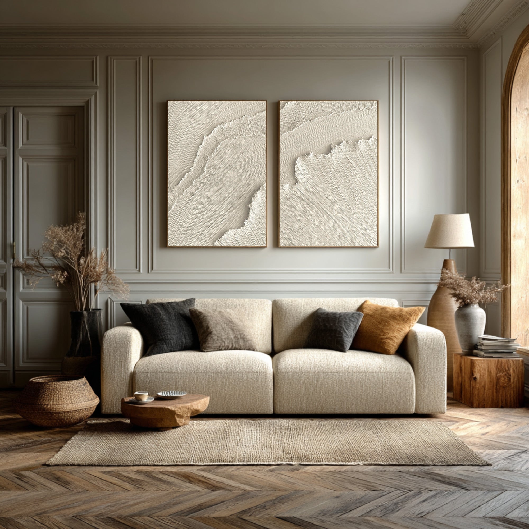 Organic Modern Wavy Art Set Neutral Vertical Decor #WG 073