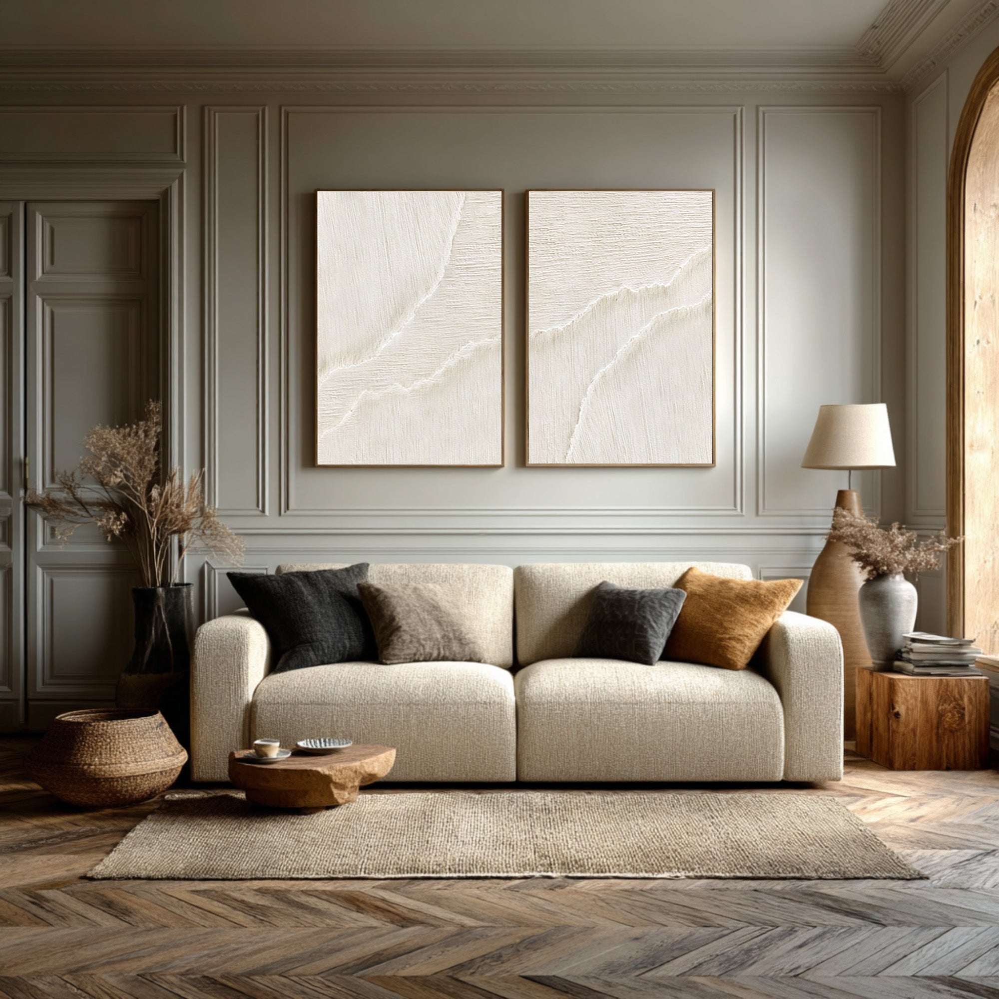 Organic Flow Abstract Artwork Pair Neutral Vertical Decor #WG 070