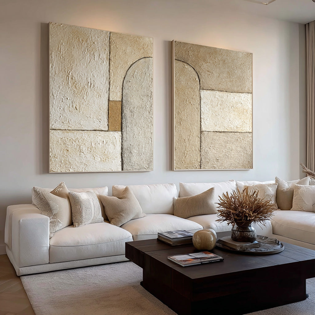 Neutral Geometric Abstract Canvas Set of 2 #WG 078