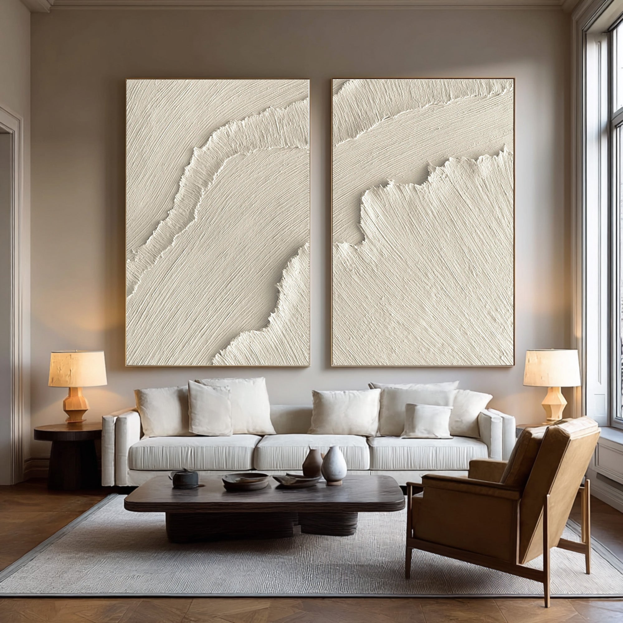Organic Modern Wavy Art Set Neutral Vertical Decor #WG 073