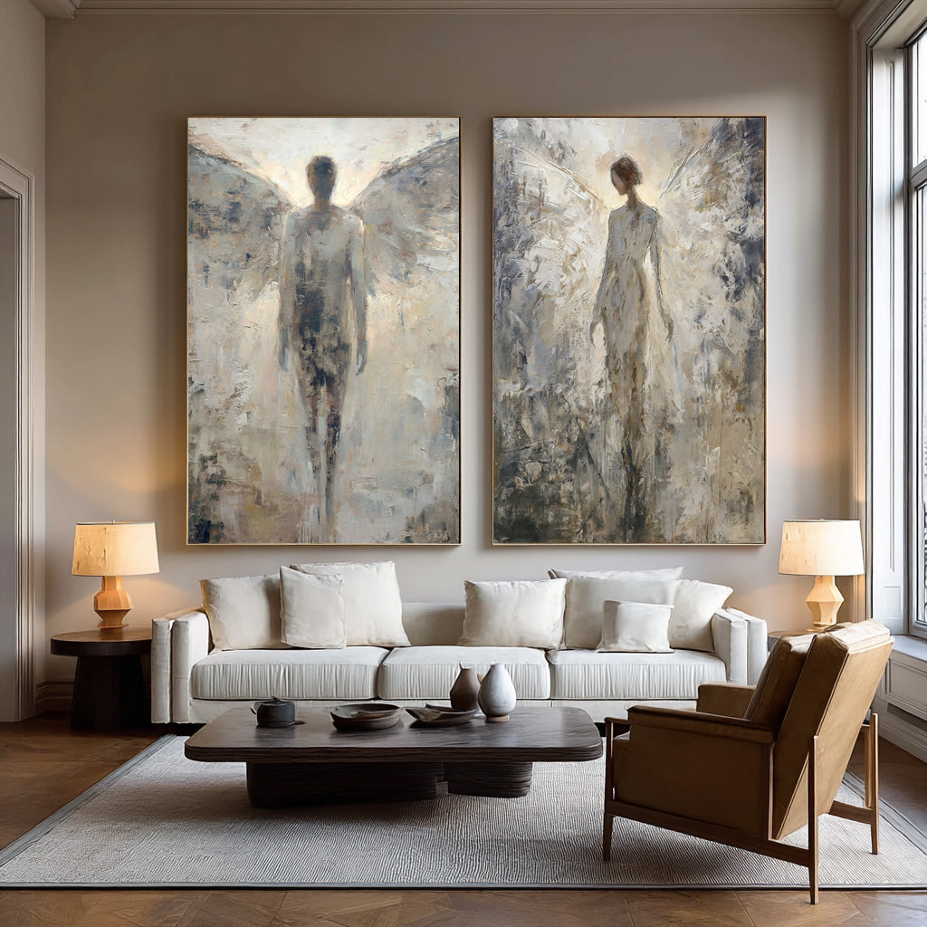 Large Angelic Abstract Art Pair Modern Home #WG 022