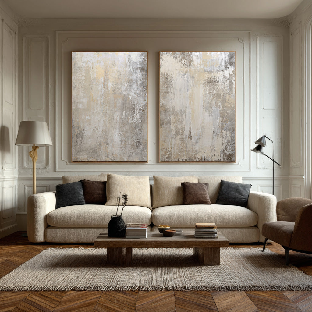 Stylish Beige Living Room Decor with Large Artwork  #WG 001