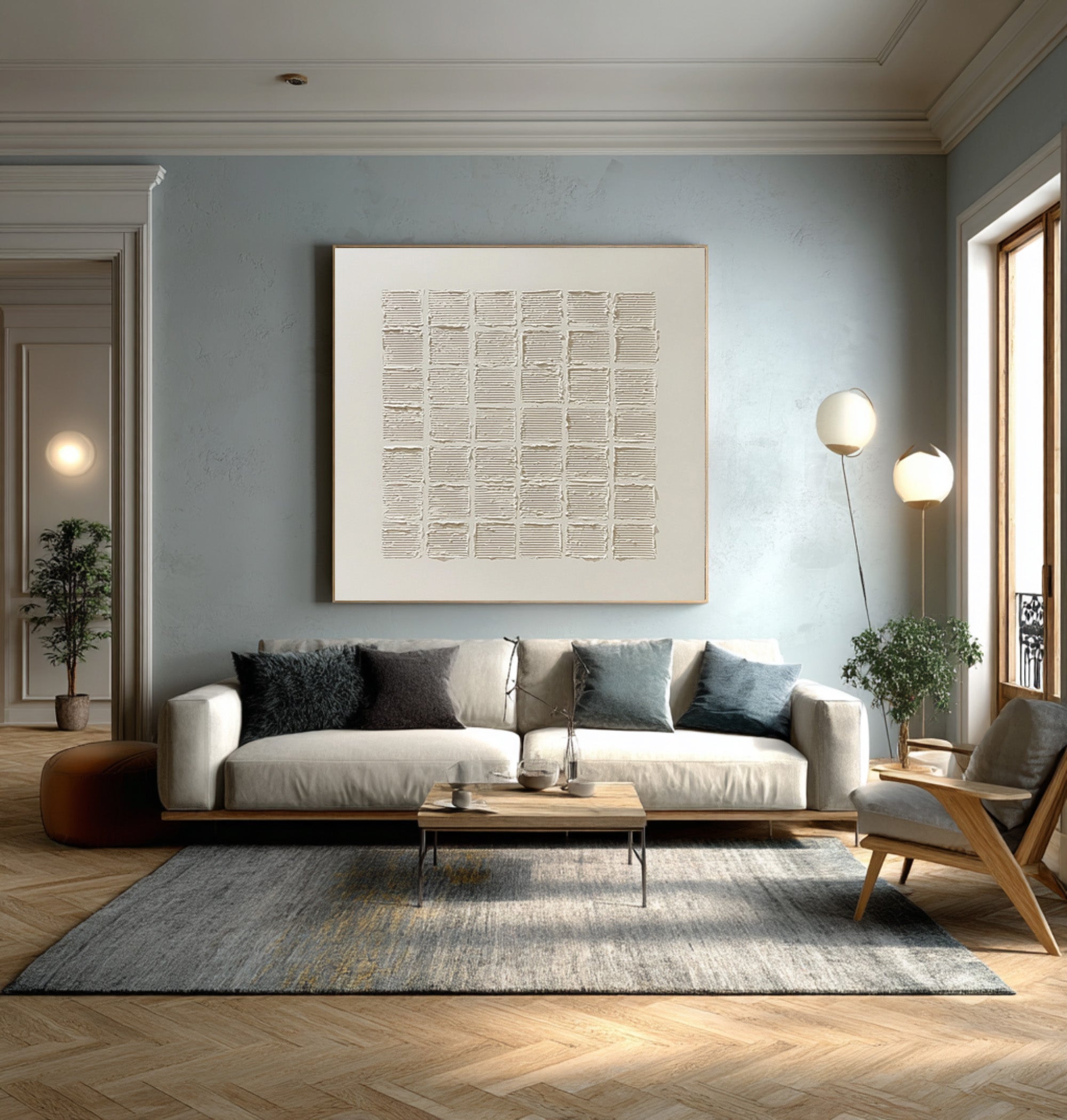 Textured Grid Abstract Art Square Neutral Decor #WG 057