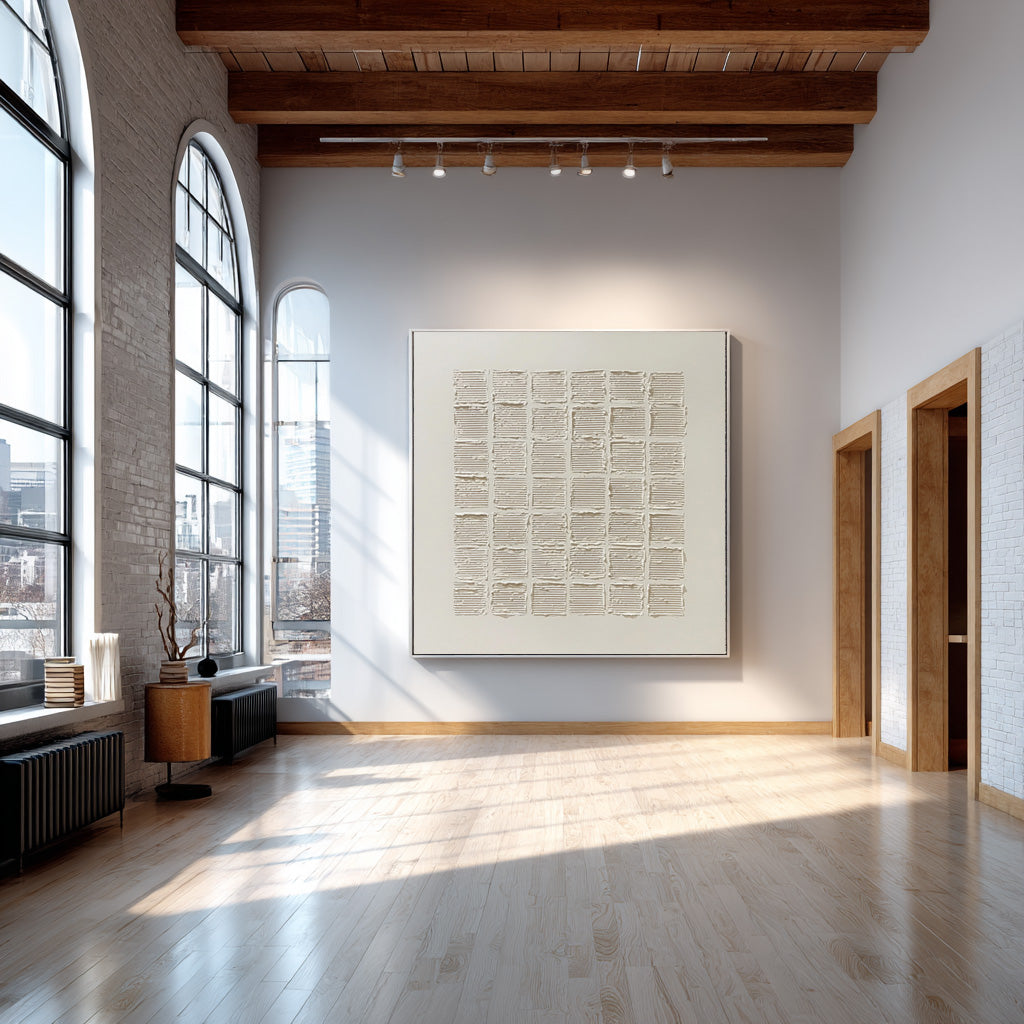Textured Grid Abstract Art Square Neutral Decor #WG 057