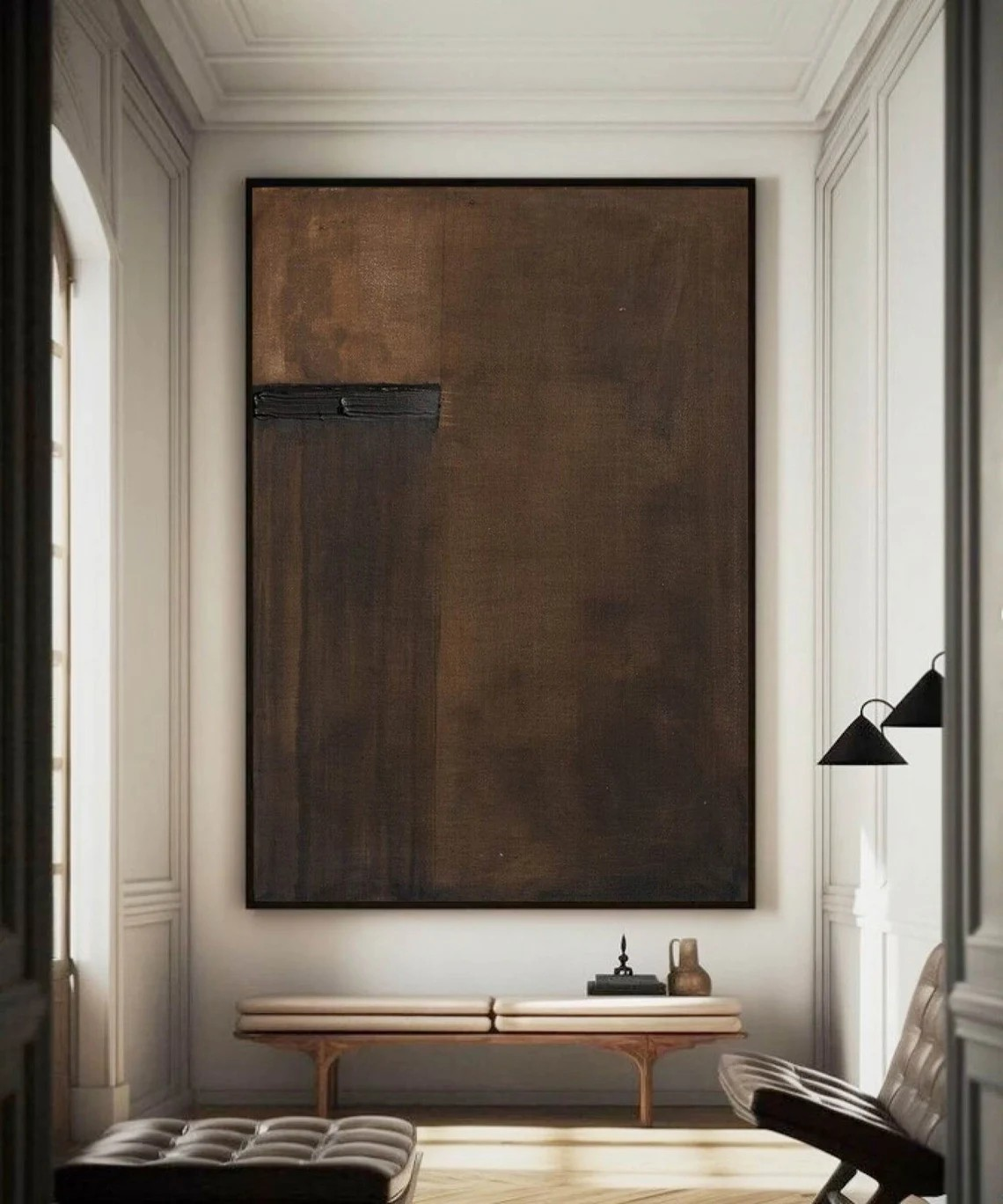 Large Brown Minimalist Painting, Wabi-Sabi Inspired Wall Art #BGA 080
