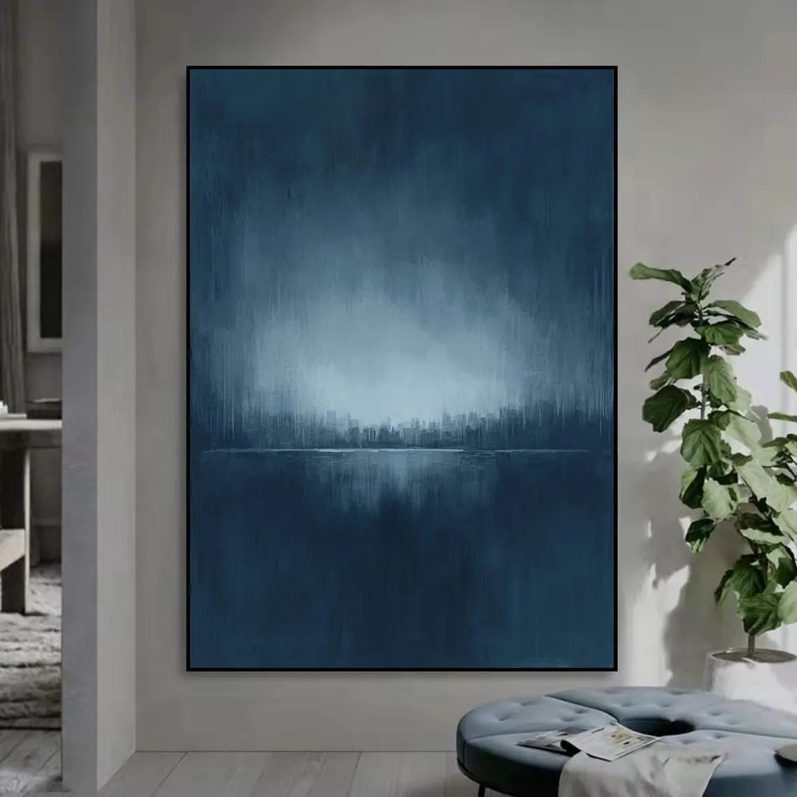 Nocturne City: Modern Blue Abstract, Evocative Urban Landscape #BGA 111