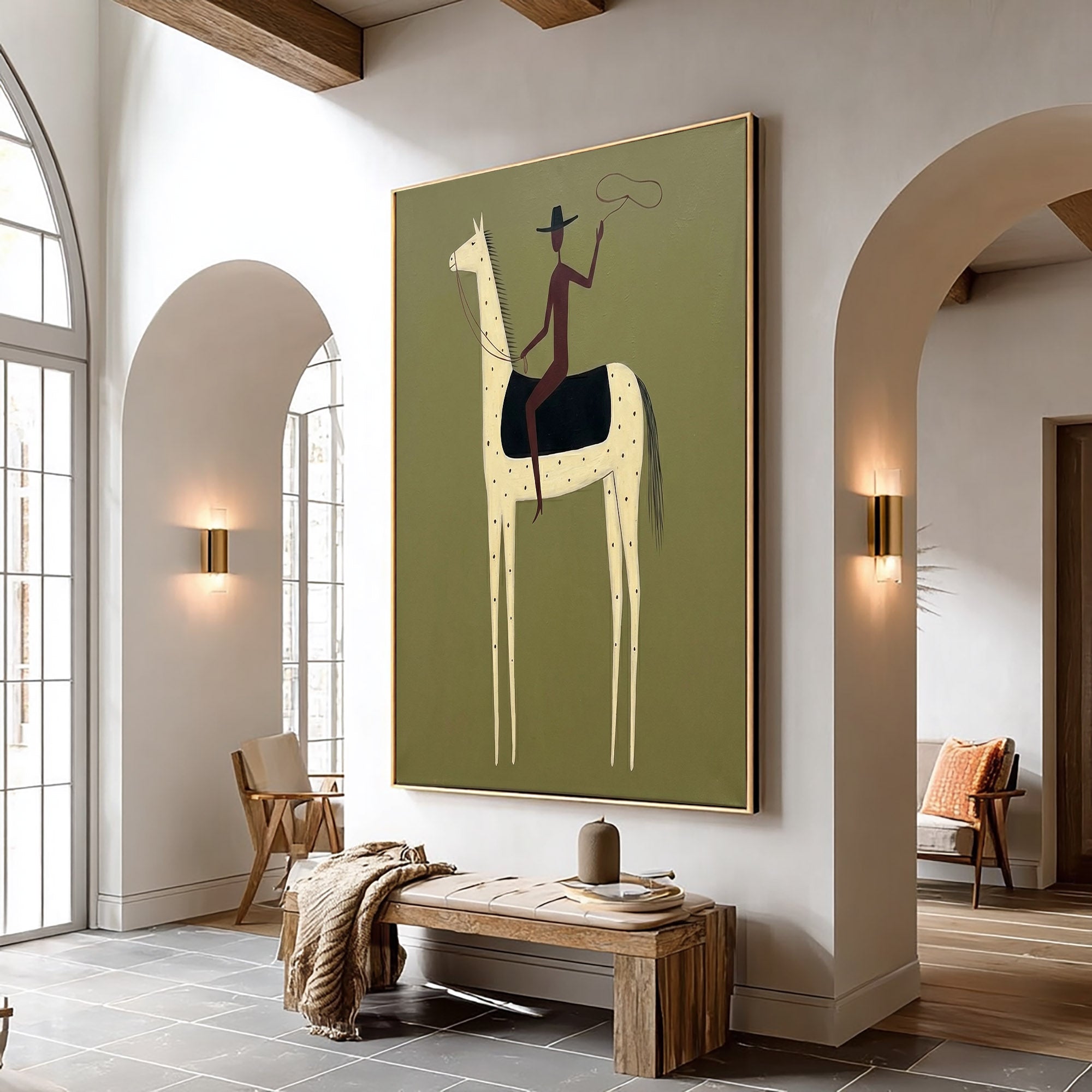 Large Cowboy Horse Wall Art Contemporary Western Minimalist Painting