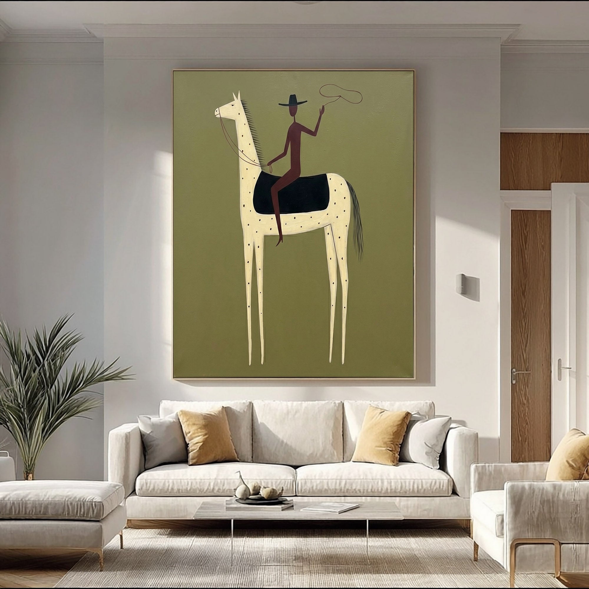 Large Cowboy Horse Wall Art Contemporary Western Minimalist Painting