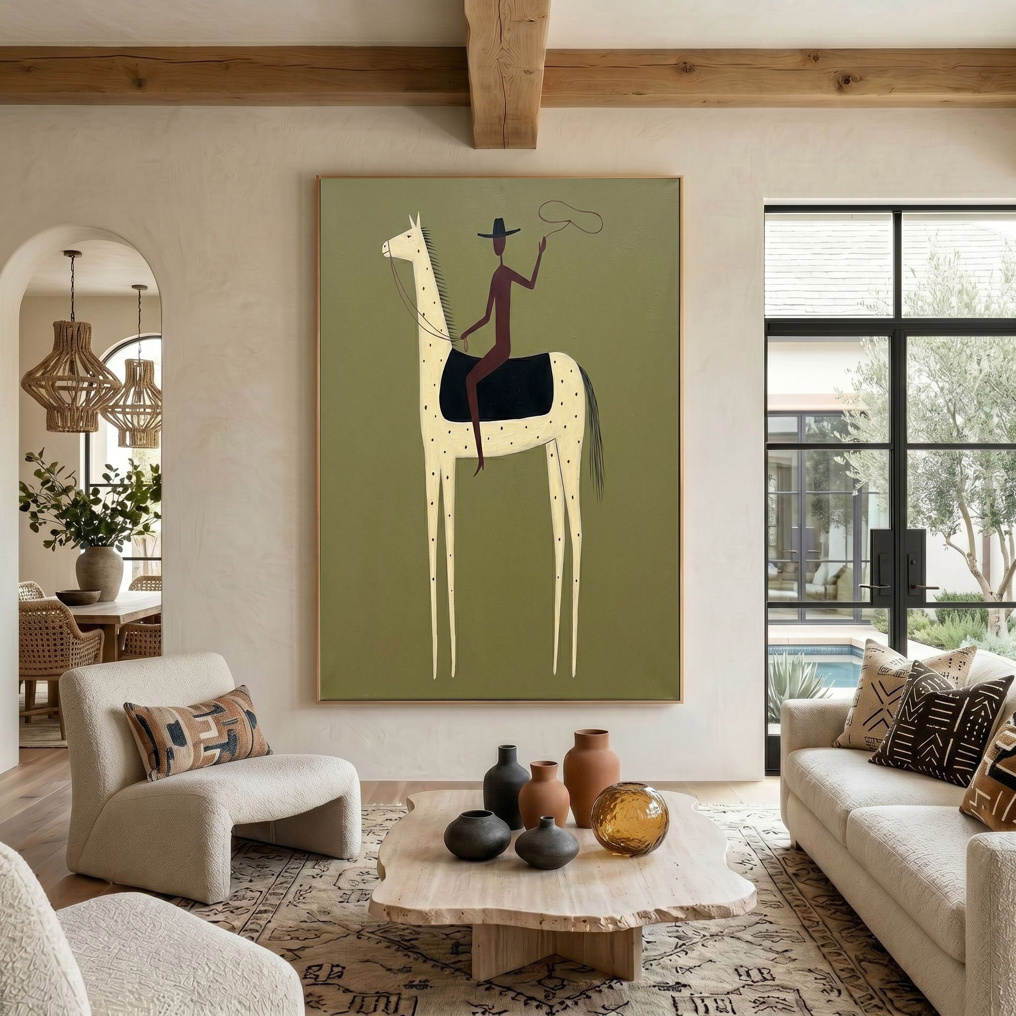 Large Cowboy Horse Wall Art Contemporary Western Minimalist Painting