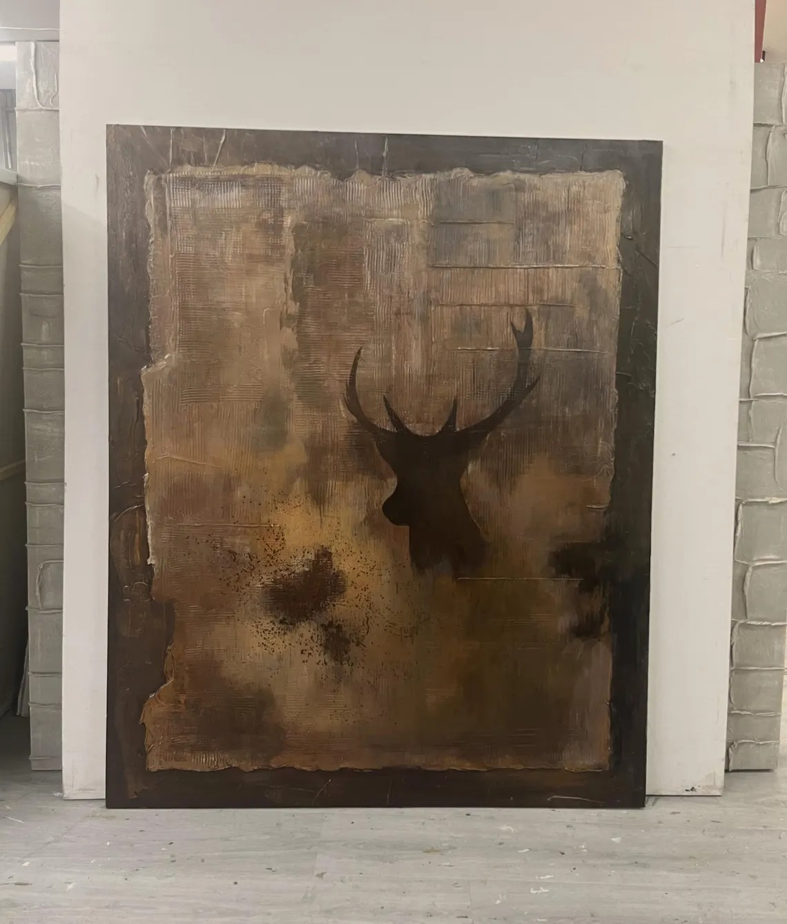 Rustic Painting, Deer Silhouette, Wabi-Sabi Inspired Wall Art #BGA 079