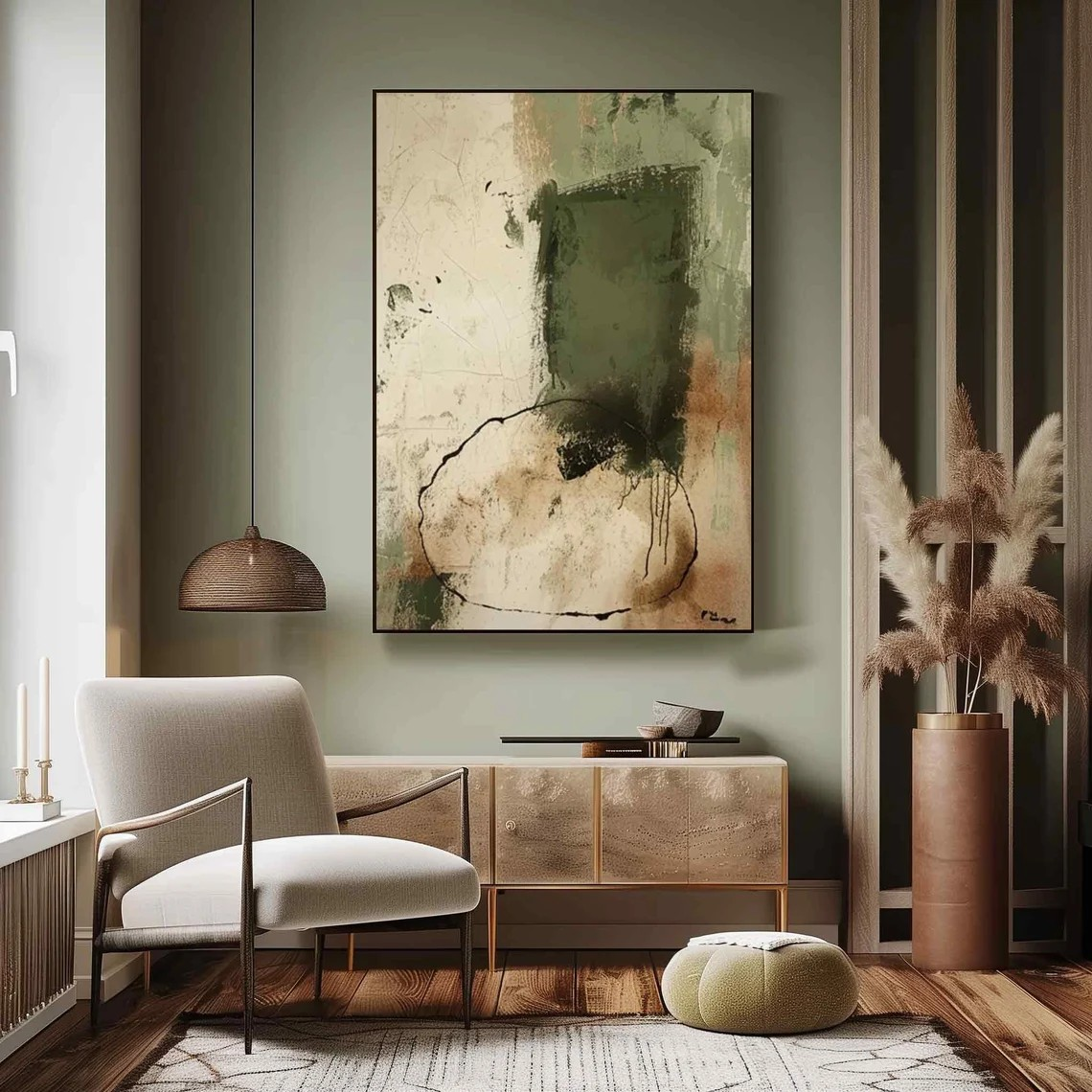 Green & Beige Wabi-Sabi Textured Painting, Contemporary Art #BGA 086